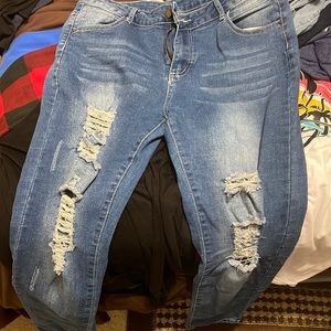 Stretchy jeans with holes, medium blue wash